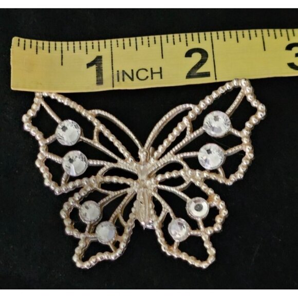Vintage Silver Tone Butterfly Brooch Pin Rhinestone Accent 2.5" x 2" Unsigned - Picture 4 of 6